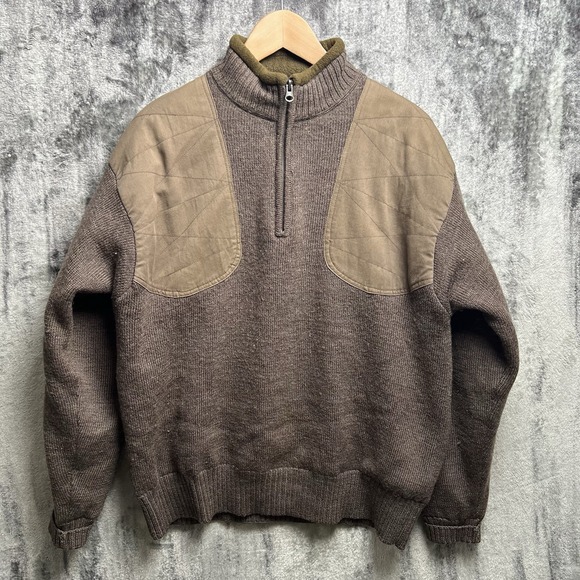 Beretta Sweater Mens Medium Brown Wool Windstop Lined 1/4 Zip Shooting Jacket